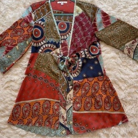 Cabi Patchwork Paisley Tie-Front Kimono Top Boho Festival Scarf Print Small‎ - Picture 5 of 7